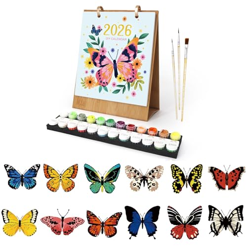 Tischkalender 2026, Malen Nach Zahlen Schmetterling Kalender Tischkalender, DIY Tischkalender 2026 zum Aufstellen, mit Pinsels Acrylfarbe und Base für Geschenke und Home Haus Deko-03 Tischkalender 2026, Malen Nach Zahlen Schmetterling Kalender Tischkalender, DIY Tischkalender 2026 zum Aufstellen, mit Pinsels Acrylfarbe und Base für Geschenke und Home Haus Deko-03 von CXINLky