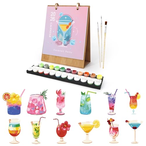 Tischkalender 2026, Malen Nach Zahlen Sommer Getränke Kalender Tischkalender, DIY Tischkalender 2026 zum Aufstellen, mit Pinsels Acrylfarbe und Base für Geschenke und Home Haus Deko-05 Tischkalender 2026, Malen Nach Zahlen Sommer Getränke Kalender Tischkalender, DIY Tischkalender 2026 zum Aufstellen, mit Pinsels Acrylfarbe und Base für Geschenke und Home Haus Deko-05 von CXINLky