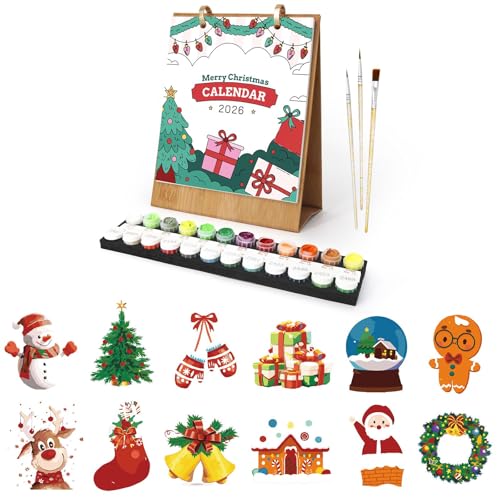 Tischkalender 2026, Malen Nach Zahlen Weihnachten Kalender Tischkalender, DIY Tischkalender 2026 zum Aufstellen, mit Pinsels Acrylfarbe und Base für Geschenke und Home Haus Deko-04 Tischkalender 2026, Malen Nach Zahlen Weihnachten Kalender Tischkalender, DIY Tischkalender 2026 zum Aufstellen, mit Pinsels Acrylfarbe und Base für Geschenke und Home Haus Deko-04 von CXINLky