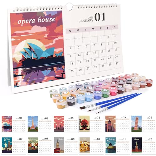 Wandkalender 2026, Malen Nach Zahlen Kalender Wandkalender Nation Landschaft, DIY Wandkalender 2026 zum Aufstellen, mit Pinsels Und Acrylfarbe für Geschenke und Home Haus Deko-Landschaft Wandkalender 2026, Malen Nach Zahlen Kalender Wandkalender Nation Landschaft, DIY Wandkalender 2026 zum Aufstellen, mit Pinsels Und Acrylfarbe für Geschenke und Home Haus Deko-Landschaft von CXINLky