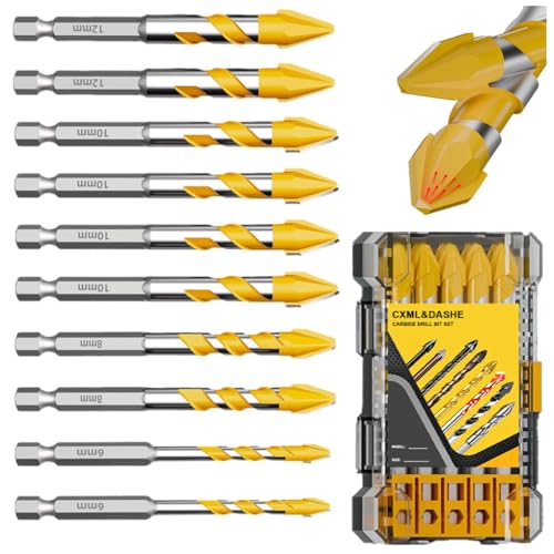 10 Stück Exzenter Bohrer Set Krummkopf Steinbohrer für Beton/Fliesen/Glas/Ziegel/Kunststoff, Hartmetallbestückt, Sechskantgriff 10 Stück Exzenter Bohrer Set Krummkopf Steinbohrer für Beton/Fliesen/Glas/Ziegel/Kunststoff, Hartmetallbestückt, Sechskantgriff von CXML&DASHE