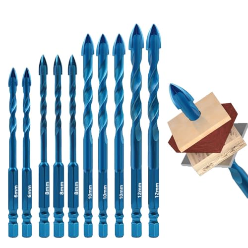 10-teiliges Hartmetall-Steinbohrer-Set (6–12 mm) – Kreuzspitzen-Design für Beton, Fliesen, Ziegel und Glas – Sechskantschaft mit zweischneidigem staubfreiem Bohren von CXML&DASHE