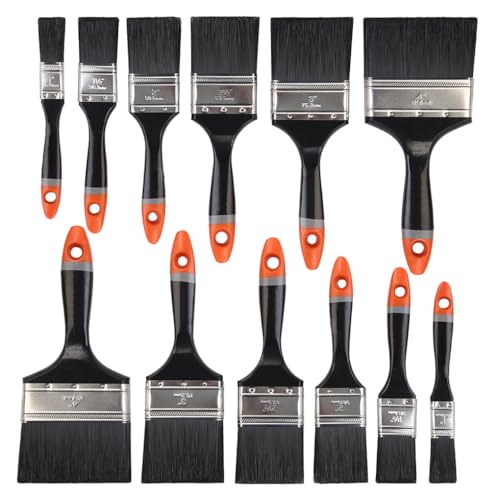 12 Stück Flachpinsel & Zierpinsel-Set – Kunststoffgriff Mehrzweck-Einweg-Pinsel – fusselfreie Borsten für Heimwerker, Schrank, Deck, Zaun, Türmalerei von CXML&DASHE