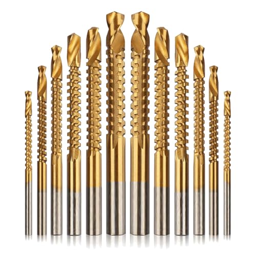 12 Stück gezackte Bohrer, titanbeschichtete HSS-Spiralbohrer für Holz, Metall, Kunststoff, Seitenschneide, Nuten, Holzbearbeitung, Positionierungslochbohren (3–8 mm, 2 Sets) von CXML&DASHE