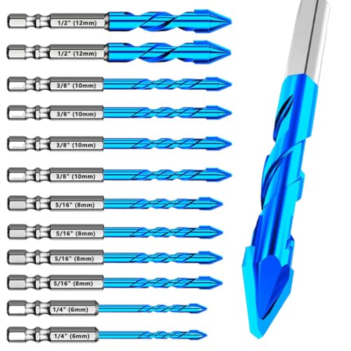 12-teiliges Exzenterbohrer-Set, Hartmetallbestückt, schiefer/schräger Kopf, Steinbohrer für Beton/Fliesen/Glas/Ziegel/Kunststoff/Holz/Marmor, Sechskantschaft, 6 mm × 2,8 mm × 4,10 mm × 4,12 mm × 2 12-teiliges Exzenterbohrer-Set, Hartmetallbestückt, schiefer/schräger Kopf, Steinbohrer für Beton/Fliesen/Glas/Ziegel/Kunststoff/Holz/Marmor, Sechskantschaft, 6 mm × 2,8 mm × 4,10 mm × 4,12 mm × 2 von CXML&DASHE