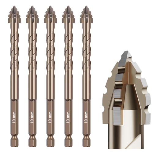 5-teiliges Steinbohrer-Set mit Wellenschliff, 10 mm, Titanbeschichteter Hochgeschwindigkeitsstahl, exzentrisches Nut-Design zum Trockenbohren von Beton, Fliesen, Glas, Ziegel und Metall, industrielle 5-teiliges Steinbohrer-Set mit Wellenschliff, 10 mm, Titanbeschichteter Hochgeschwindigkeitsstahl, exzentrisches Nut-Design zum Trockenbohren von Beton, Fliesen, Glas, Ziegel und Metall, industrielle von CXML&DASHE