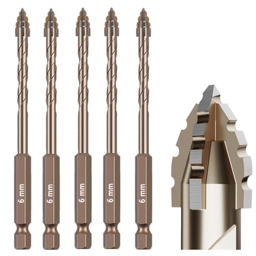 5-teiliges Steinbohrer-Set mit Wellenschliff, 6 mm, titanbeschichteter Hochgeschwindigkeitsstahl, exzentrisches Nut-Design zum Trockenbohren von Beton, Fliesen, Glas, Ziegel und Metall, industrielle 5-teiliges Steinbohrer-Set mit Wellenschliff, 6 mm, titanbeschichteter Hochgeschwindigkeitsstahl, exzentrisches Nut-Design zum Trockenbohren von Beton, Fliesen, Glas, Ziegel und Metall, industrielle von CXML&DASHE