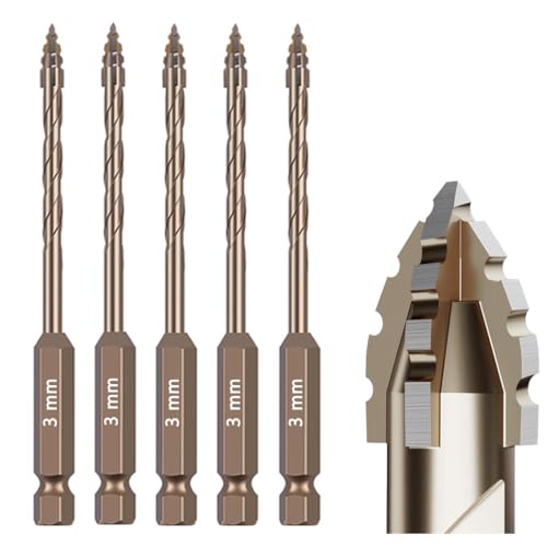5-teiliges Steinbohrer-Set mit Wellenschliff (1/8-Zoll-3 mm) – Titanbeschichteter Hochgeschwindigkeitsstahl, exzentrisches Nut-Design zum Trockenbohren von Beton, Fliesen, Glas, Ziegel und Metall von CXML&DASHE