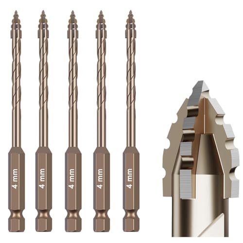 5-teiliges Steinbohrer-Set mit Wellenschliff (5/32-Zoll-4 mm) – Titanbeschichteter Hochgeschwindigkeitsstahl, exzentrisches Nut-Design zum Trockenbohren von Beton, Fliesen, Glas, Ziegel und Metall von CXML&DASHE