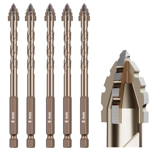 5-teiliges Steinbohrer-Set mit Wellenschliff (8 mm) – Titanbeschichteter Hochgeschwindigkeitsstahl, exzentrisches Nut-Design zum Trockenbohren von Beton, Fliesen, Glas, Ziegel und Metall – Industrie von CXML&DASHE