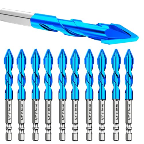 Exzenter- und Steinbohrer-Set – Hartmetallspitze für Beton/Fliesen/Glas, hohe Härte, schräger Kopf (1/2 Zoll - 12 mm x 10 Stück), Schnellbohr-Sechskantschaft, 10 Stück von CXML&DASHE