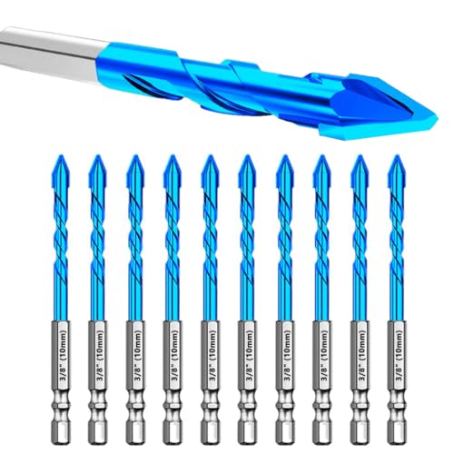 Exzenter- und Steinbohrer-Set – Hartmetallspitze für Beton/Fliesen/Glas, hohe Härte, schräger Kopf (3/8 Zoll - 10 mm x 10 Stück), Schnellbohr-Sechskantschaft, 10 Stück von CXML&DASHE