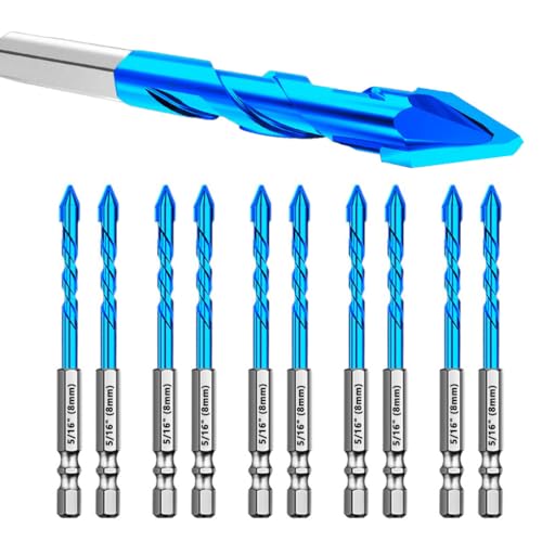 Exzenter- und Steinbohrer-Set – Hartmetallspitze für Beton/Fliesen/Glas, hohe Härte, schräger Kopf (5/16 Zoll - 8 mm x 10 Stück), Schnellbohr-Sechskantschaft, 10 Stück von CXML&DASHE