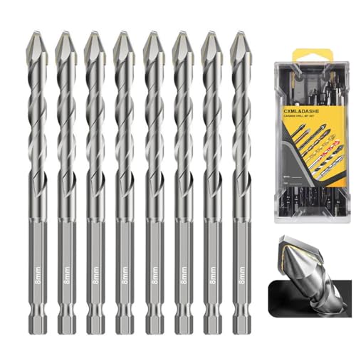 Exzenterbohrer-Set – Hartmetall-Bits für Mauerwerk / Fliesen für Beton / Glas / Granit, schiefes Design (5/16 Zoll - 8 mm x 8 Stück), hohe Härte, schnelles Bohren, 8 Stück von CXML&DASHE