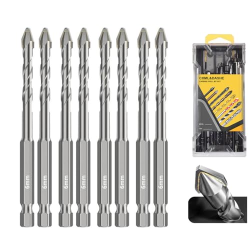 Exzenterbohrer-Set – Hartmetall-Bits für Mauerwerk / Fliesen für Beton / Glas / Granit, schräger Kopf, schiefes Design (6 mm x 8 Stück), hohe Härte, schnelles Bohren, 8 Stück von CXML&DASHE