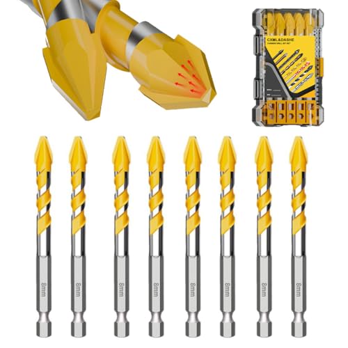 Exzenterbohrer-Set – Hartmetallbestückte Steinbohrer für Beton und Fliesen, hohe Härte, Schrägkopf-Design (5/16 Zoll - 8 mm x 8 Stück), schnelles Bohren, Sechskantschaft-Bits von CXML&DASHE