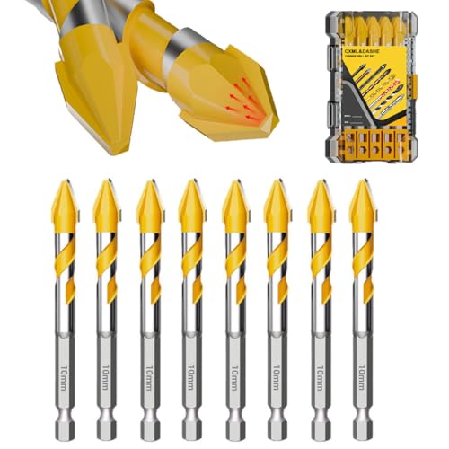 Exzenterbohrer-Set – Hartmetallbestückte Steinbohrer für Beton und Fliesen, hohe Härte, schräger Kopf (3/8 Zoll - 10 mm x 8 Stück) Schnellbohrende Sechskantschaft-Bits von CXML&DASHE