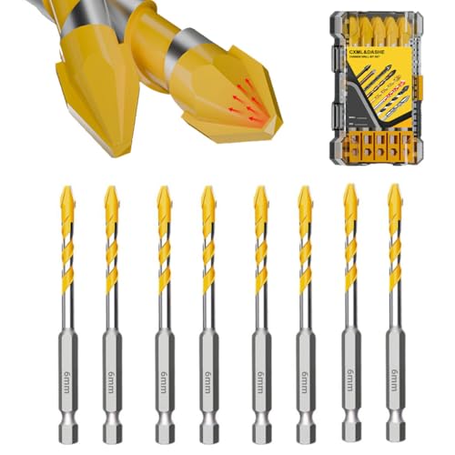 Exzenterbohrer-Set – Hartmetallbestückte Steinbohrer für Beton und Fliesen, hohe Härte, schräger Kopf (6 mm x 8 Stück), schnelles Bohren, Sechskantschaft-Bits von CXML&DASHE