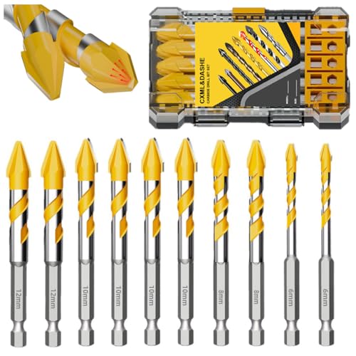 Exzenterbohrer-Set mit hoher Härte, Hartmetallbestückt, schräger Kopf, für Beton, Fliesen, Glas, Ziegel, 1/4 Zoll, 5/16 Zoll, 3/8 Zoll, 1/2 Zoll, professionelle Qualität, 10 Stück Exzenterbohrer-Set mit hoher Härte, Hartmetallbestückt, schräger Kopf, für Beton, Fliesen, Glas, Ziegel, 1/4 Zoll, 5/16 Zoll, 3/8 Zoll, 1/2 Zoll, professionelle Qualität, 10 Stück von CXML&DASHE