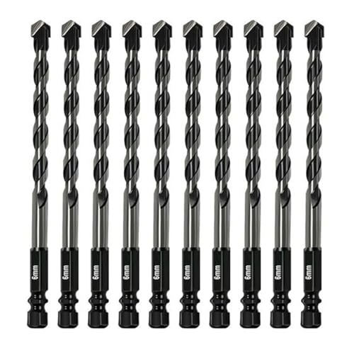 Steinbohrer-Set (1/4 Zoll - 6 mm) – Hartmetallbestückt für Beton, Fliesen, Ziegel, Glas, Keramik, Kunststoff und Holz, stoßfeste Bohrer für Hammer/Handbohrmaschinen, 10-teilig von CXML&DASHE