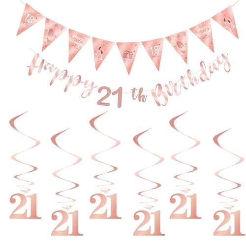 CXNXFD 21. Geburtstag Deko Set, Rosegold Glitzer Banner und Luftschlangen, 21.Geburtstag Dekorationsset, Girlande Spiralen Mädchen,Junge Frau Rosegold Banner und Girlanden, Geburtstagsparty Deko CXNXFD 21. Geburtstag Deko Set, Rosegold Glitzer Banner und Luftschlangen, 21.Geburtstag Dekorationsset, Girlande Spiralen Mädchen,Junge Frau Rosegold Banner und Girlanden, Geburtstagsparty Deko von CXNXFD