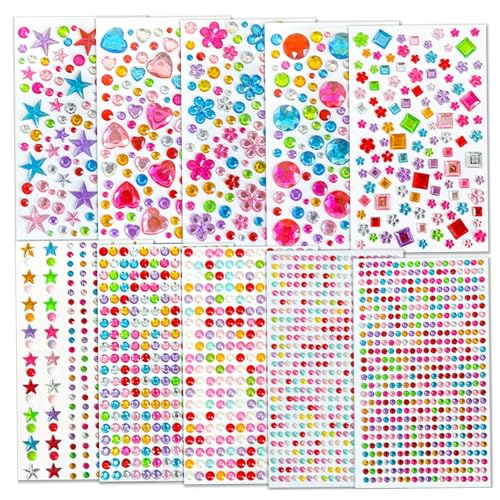 CXNXFD 2150 Stück Selbstklebende Glitzersteine, Bunte Strasssteine für Gesicht,Basteln und DIY,Glitzersteine in Verschiedenen Formen und Größen, Glitzer Sticker für Kinderhandwerk, Fotorahmen von CXNXFD