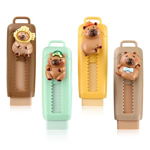 CXNXFD 4 Stück Capybara Einziehbarer Radiergummi Bleistifthalter,Capybara Radiergummi Schulsachen Pastellfarben, Einschulung Geschenk für Kinder, Studenten Niedliches Design von CXNXFD