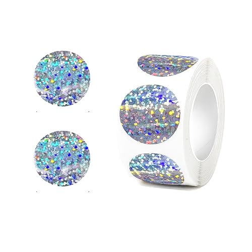 CXNXFD 500 Stück Rund Silber Aufkleber, Runde Sticker für Hochzeiten Scrapbooking Geschenke,Holografische, 2,5 cm, pro Rolle, Silber Glitzer CXNXFD 500 Stück Rund Silber Aufkleber, Runde Sticker für Hochzeiten Scrapbooking Geschenke,Holografische, 2,5 cm, pro Rolle, Silber Glitzer von CXNXFD
