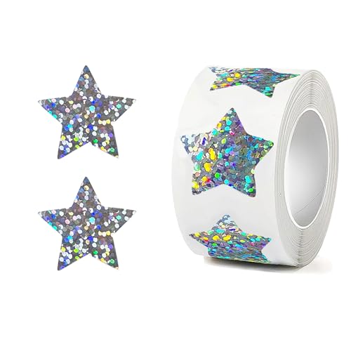 CXNXFD 500 Stück Silber Stern aufkleber,Glitzer Sticker Rolle 2.5cm Stern Aufkleber, Sticker für Hochzeiten Scrapbooking Geschenke,Holografische CXNXFD 500 Stück Silber Stern aufkleber,Glitzer Sticker Rolle 2.5cm Stern Aufkleber, Sticker für Hochzeiten Scrapbooking Geschenke,Holografische von CXNXFD