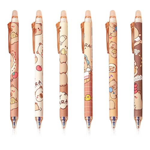 CXNXFD Capybara Stifte Set,6 Stück Capybara Radierbarer,Kawaii Capybara Kugelschreiber,Niedliche Radierbare Einziehbare Stifte,Radierbar Tintenroller für Schule Büro(Blaue Tinte) von CXNXFD