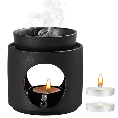 Duftlampe Ambiente Teelicht Aromalampe aus Keramik Stövchen für ätherische Öle, Duftöl und Duftwachs Teelichthalter Duftlicht(Hochwertige Schwarz) von CXWFLM