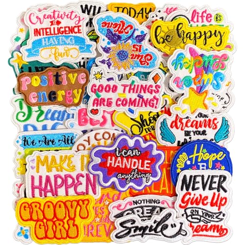 CXWLJL 30 Stück zufällige positive Aufbügler, inspirierender Spruch bestickte Aufnäher, positive Zitat-Applikationen für Kleidung, Hüte, Jeans und Rucksäcke CXWLJL 30 Stück zufällige positive Aufbügler, inspirierender Spruch bestickte Aufnäher, positive Zitat-Applikationen für Kleidung, Hüte, Jeans und Rucksäcke von CXWLJL