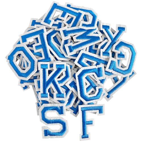 CXWLJL 52 Stück Aufnäher zum Aufbügeln, Buchstaben A-Z, bestickte Applikation für Kleidung, Röcke, Hüte, Socken, Jeans, DIY-Zubehör – Marineblau von CXWLJL
