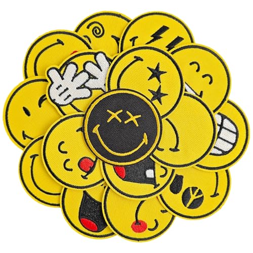 SmileyWorld Aufnäher zum Aufbügeln, offizielles Lizenzprodukt, bestickt, für Kleidung, Taschen, Hüte, personalisiertes Zubehör, 16 Stück SmileyWorld Aufnäher zum Aufbügeln, offizielles Lizenzprodukt, bestickt, für Kleidung, Taschen, Hüte, personalisiertes Zubehör, 16 Stück von CXWLJL