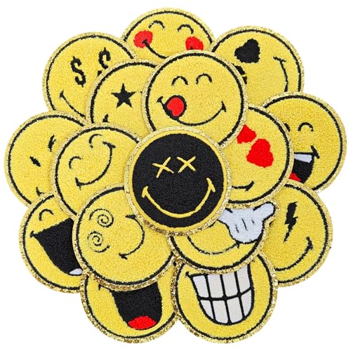 SmileyWorld SmileyWorld Aufnäher mit lächelndem Gesicht, Chenille, offizielles Lizenzprodukt, Stickerei für Kleidung, Rucksack, Hut, Dekoration, DIY, 16 Stück SmileyWorld SmileyWorld Aufnäher mit lächelndem Gesicht, Chenille, offizielles Lizenzprodukt, Stickerei für Kleidung, Rucksack, Hut, Dekoration, DIY, 16 Stück von CXWLJL