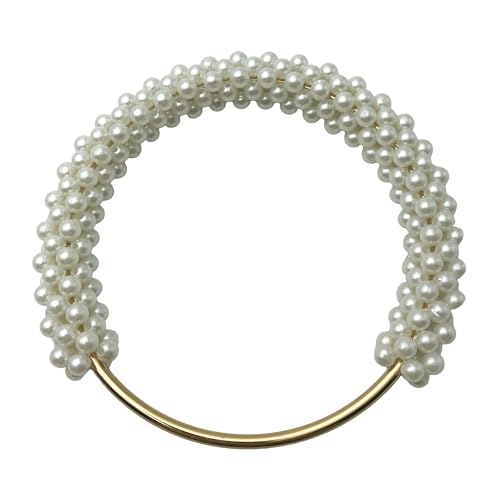1 x Perlen-Handtaschengriff, Kunstperlendekor, Handtaschengriff, kurze Ersatztaschenkette, Zubehör mit goldenem Ring für DIY, handgefertigte gewebte Häkeltasche, Geldbörsenherstellung, Zubehör von CYATHAGOR