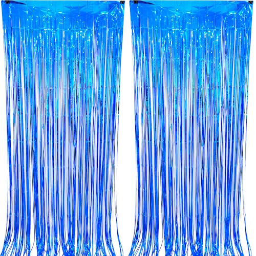 CYBERNOVA 2 Pack Fransen Vorhang Hintergrund, 1x 2M Metallic Tinsel Folie Fransen Luftschlangen Vorhänge Hintergrund für Hochzeit Geburtstag Jahrestag Graduierung Party Dekoration (blau) von CYBERNOVA