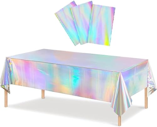 CYBERNOVA 3 Pack schillernde Kunststoff-Tischdecke glänzende Laser Einweg-Tischdecke Premium holographische Folie Tischdecke für Geburtstage Braut Hochzeiten Weihnachten Dekorationen CYBERNOVA 3 Pack schillernde Kunststoff-Tischdecke glänzende Laser Einweg-Tischdecke Premium holographische Folie Tischdecke für Geburtstage Braut Hochzeiten Weihnachten Dekorationen von CYBERNOVA
