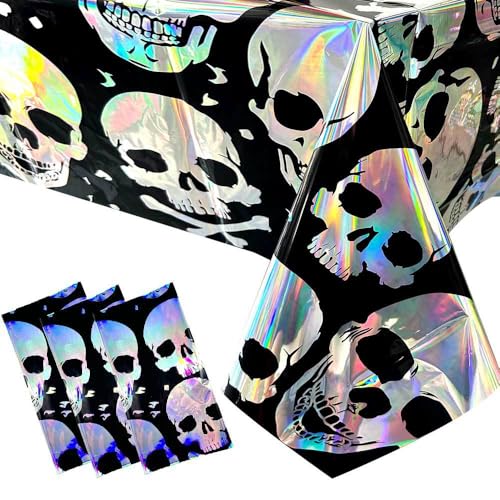 CYBERNOVA Halloween-Party-Tischdecken, Dekorationen, 137,2 x 274,3 cm, Skelett-Schädel, Kunststoff-Tischdecke, Halloween-Abendessen für Urlaub, Abendessen, Halloween, Party, Tischdekorationen von CYBERNOVA