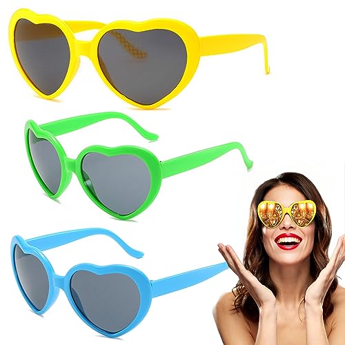 3 Stück Herz Brille Effekt, Herzbrille, Herz Brille, Heart Sunglasses, 3D Heart Glasses Beugungs Brille, Herzchen Brille, Herz Sonnenbrille, Sonnenbrille Herz, Party Brille für Party, Karneval(Blau) von CYBGQP