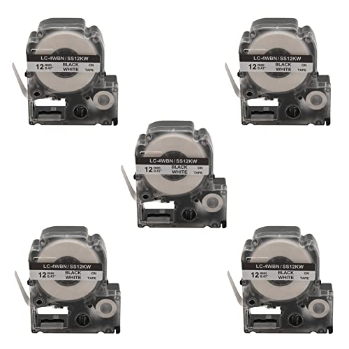 CYBUCH Ersatz-Etikettenbänder 4WBN LC-4WBN9 (SS12KW) für LabelWorks LW300 LW400 LW500 LW700 schwarz auf 1/2 Zoll x 26,2 Fuß (12 mm x 8 m) von CYBUCH