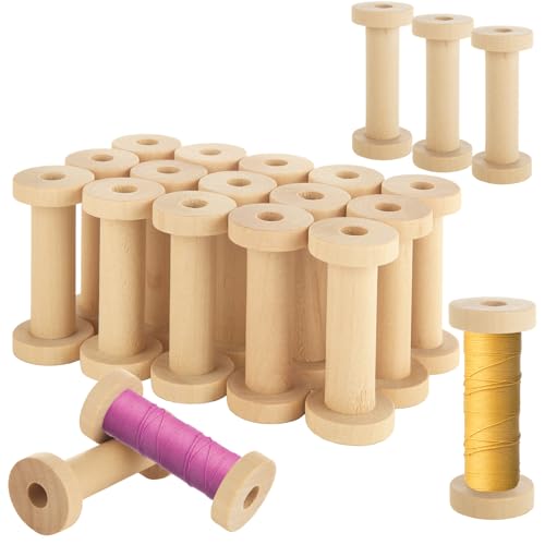 CYEAH 40 Stück Naturholzspule, unlackierte Holzspule, leere Fadenspule, glatter Draht, Webspule, Textilspule, Holz, drehbare Spule zum Basteln von CYEAH