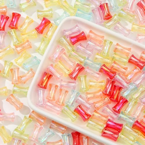 CYEENUT 200 Stück Acrylperlen, transparent, bunte Perlen, sortiert, niedlich, bunt, Kawaii-Perlen für Armbänder, Bastelarbeiten, Schmuck, Halsketten (Rosa, Blau und Gelb) von CYEENUT
