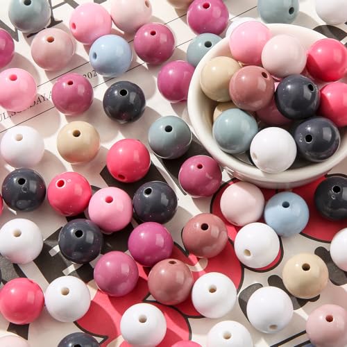 CYEENUT Acrylperlen, 16 mm, 100 Stück, rosa und grau, runde Perlen, facettierte Perlen, DIY-Perlen, Haarband, Armbänder für Stifttasche, Kette, Schmuckherstellung (Rosa/Blaugrau) von CYEENUT