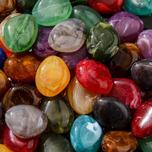 CYEENUT Acrylperlen, große Perlen, Marmorimitat, Vintage-Farben, Perlen für Schmuckherstellung, Armband, Halskette, Bastelzubehör (19 x 23 mm), 80 Stück von CYEENUT