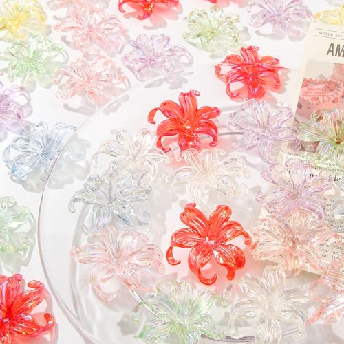 CYEENUT Blumenförmige Perlen, transparent, galvanisiert, Lilienperlen für Bastelarbeiten, Armbänder, Halsketten, Ohrringe, Schmuckherstellung, 40 Stück (Farbe) von CYEENUT