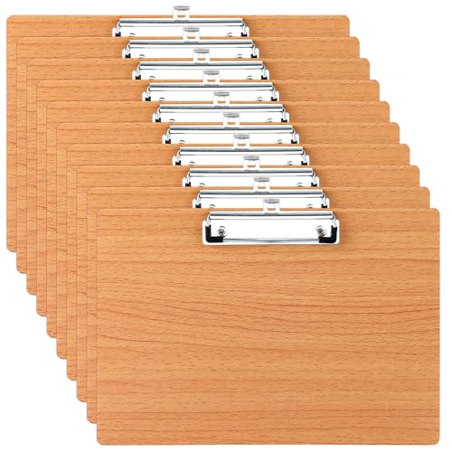 CYEER 10 Stück Klemmbrett A4 Holz Extra Dick 3MM, Klemmbretter A4, Schreibbrett Klemmbrett, Clipboard mit Metalklemme und Aufhängeose für Büro, Restaurant, Schule(215x304MM) von CYEER