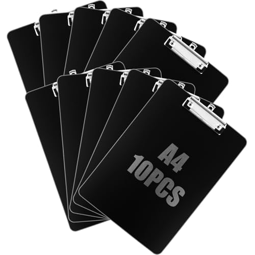 CYEER 10er A4 Klemmbrett mit Klemmen, Clipboard A4, Schwarz Klemmbretter mit Loch, Schreibbrett für Geschäft, Büro, Schule oder Restaurant von CYEER