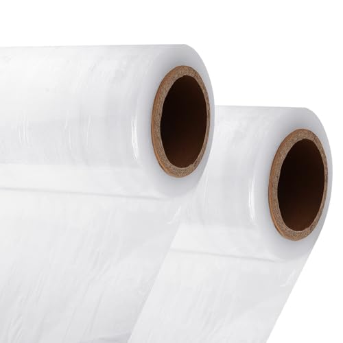 CYEER 2 Rollen Stretchfolie Transparent, 300m x 50cm Verpackungsfolie auf Rolle Stretchfolie Palettenfolie Wickelfolie Strechfolienrolle Umzugsfolie mit starker Haftseite Palettenfoliee Für Umzug von CYEER