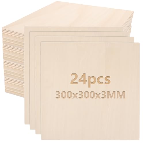 CYEER 24 Stück Sperrholzplatte 3MM, 300x300MM Sperrholz, Lindenholz, Unbehandeltes Holz, Sperrholzplatten, Balsaholzplatten für DIY Kunst und Handwerk, Laserprojekte, Hohlgravuren von CYEER